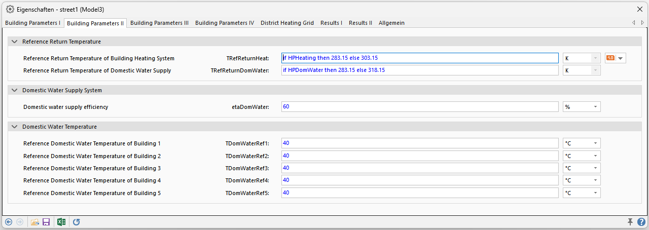 Tab "Building Parameter II" of the parameter dialog of the Street model